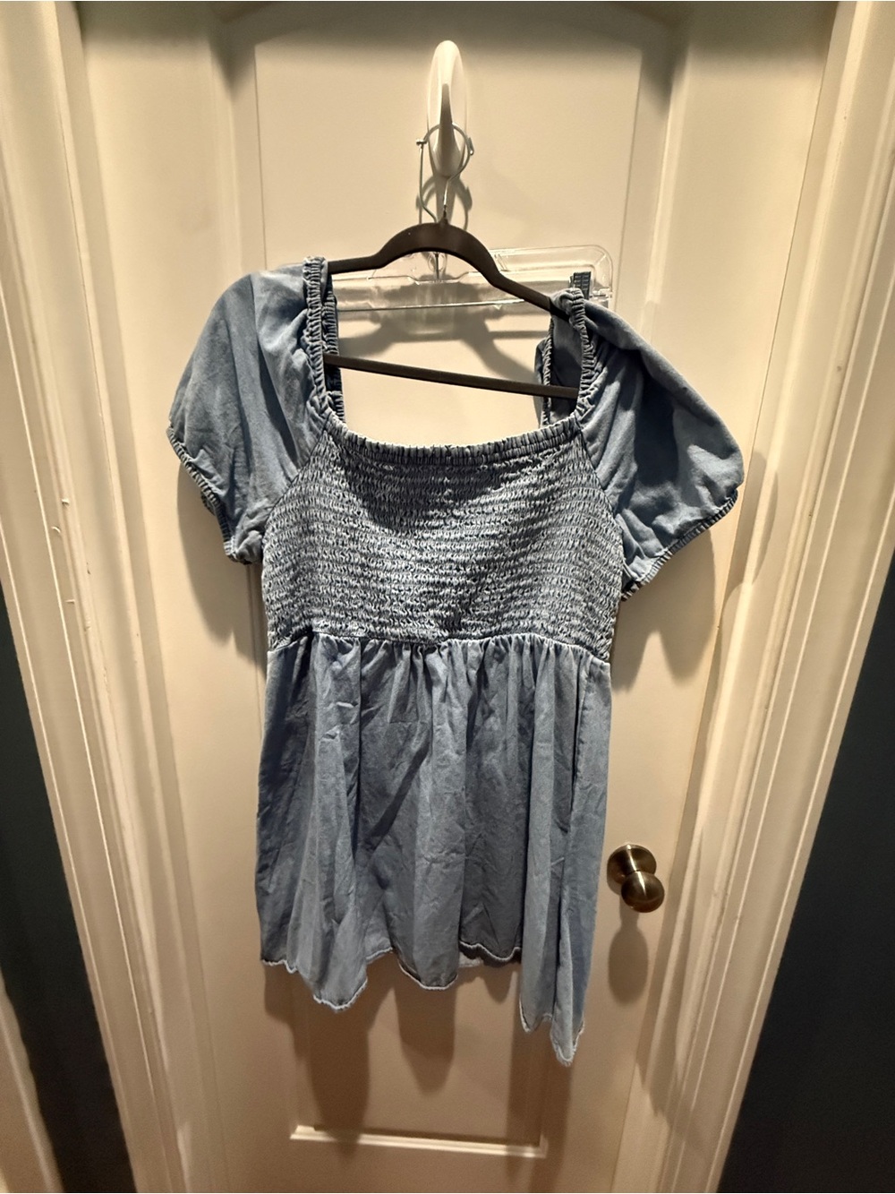 American Eagle Outfitters Light Blue Smocked Square-Neck Dress